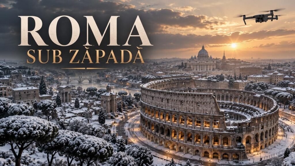 Villa Doria Pamphili acoperită de zăpadă în timpul unei ninsori rare la Roma